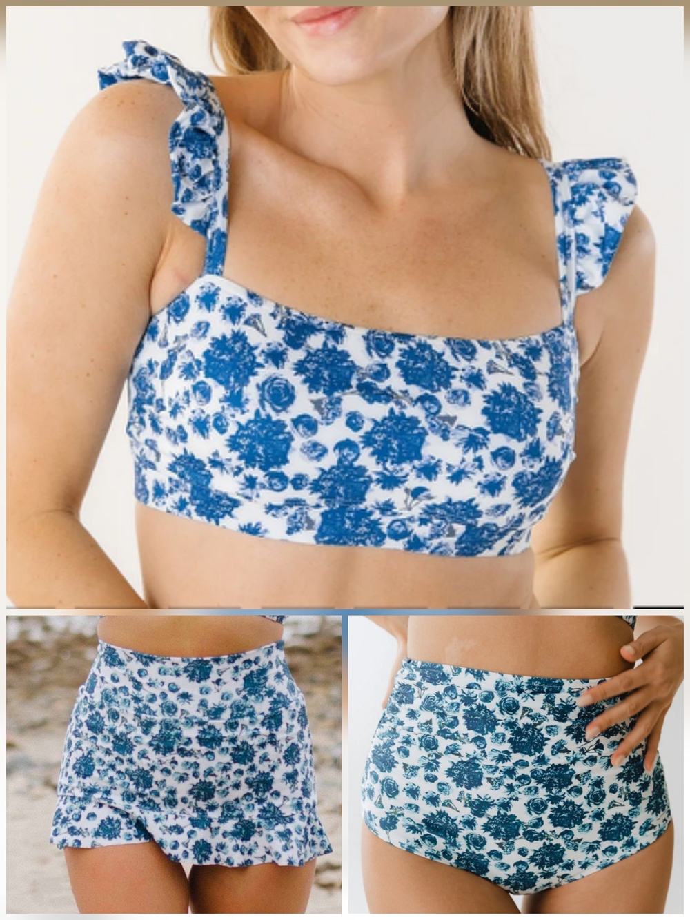 Albion Fit Santorini Blue and White Floral Bikini Set With Skirt XXL